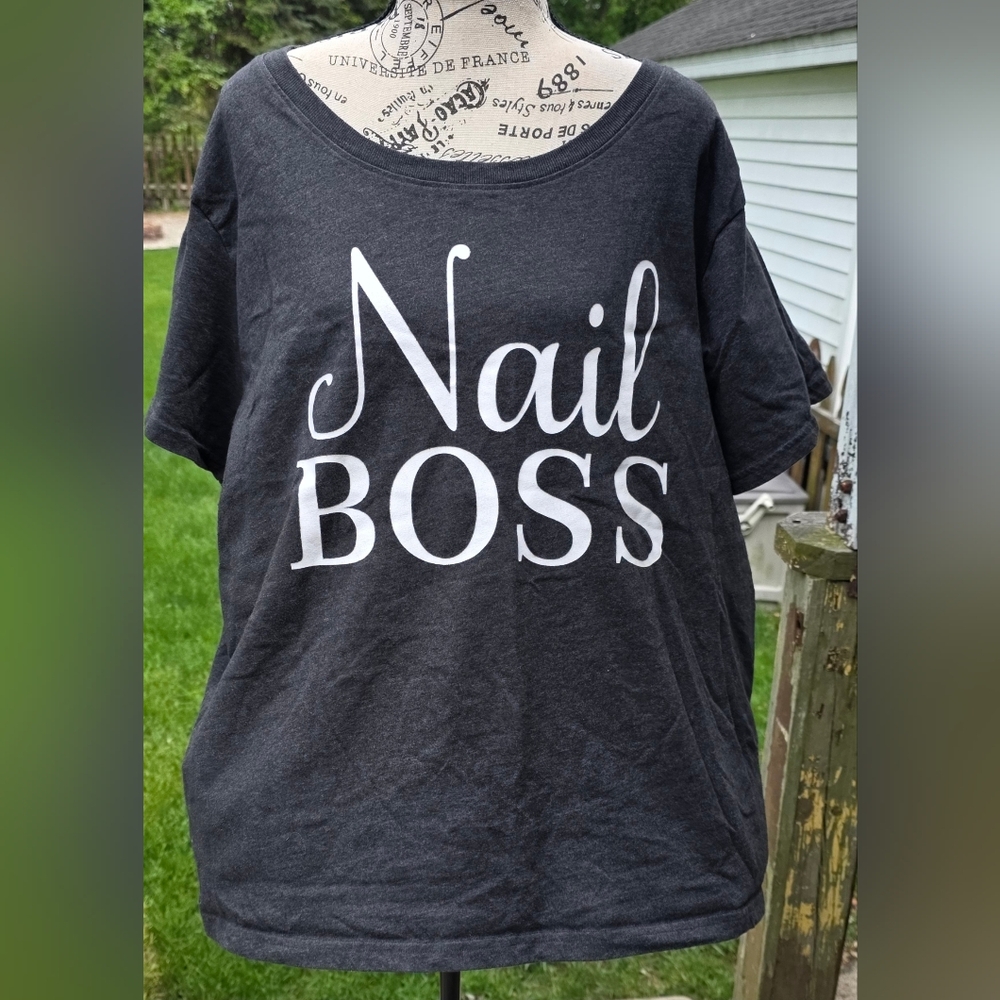 Womens 4X Dk Gray Short Sleeve Crewneck Nail Boss Tee Shirt T-shirt Color Street